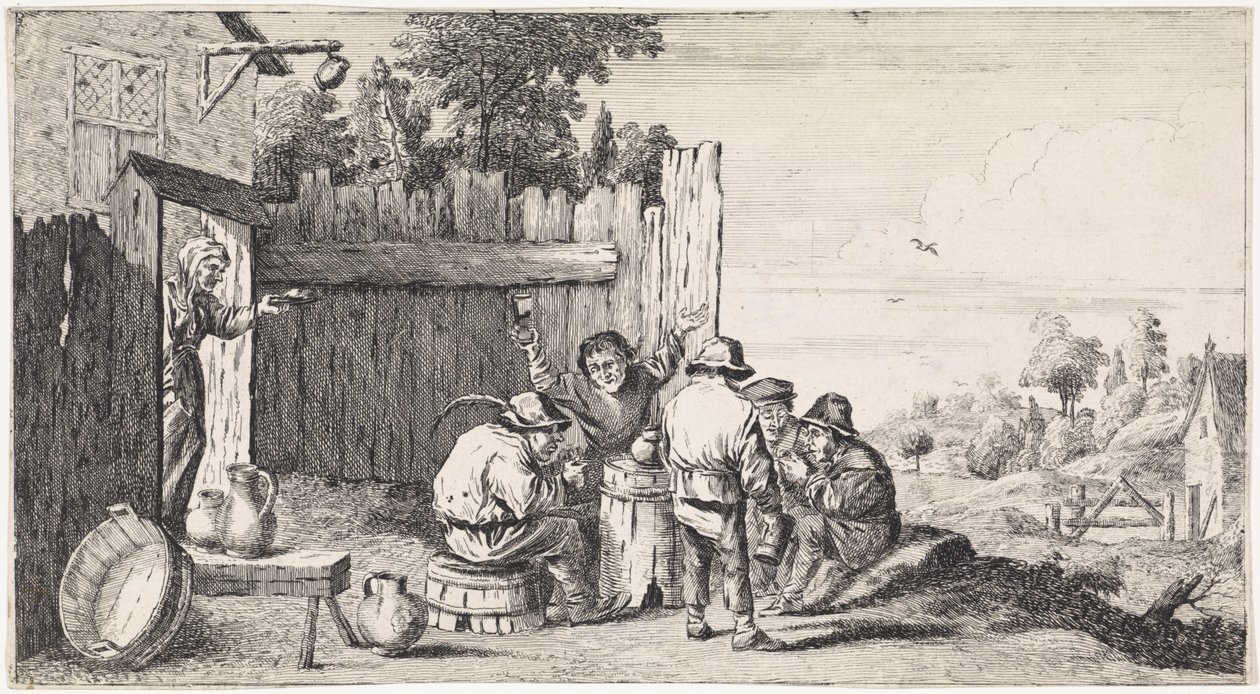 Pět farmářů kolem tuny Žánrové scény pod širým nebem (název seriálu) od David Teniers (II)