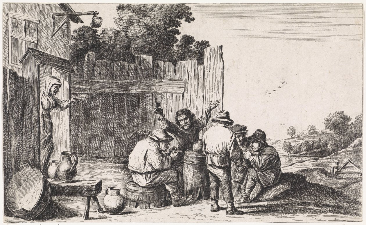 Pět farmářů kolem tuny Žánrové scény pod širým nebem (název seriálu) od David Teniers (II)