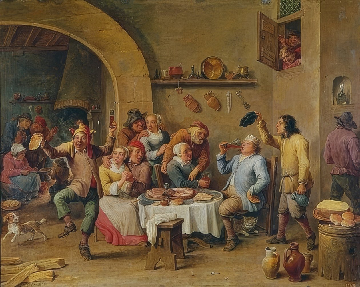Král pije (Le Roi Boit). 1650-60 od David Teniers the Elder