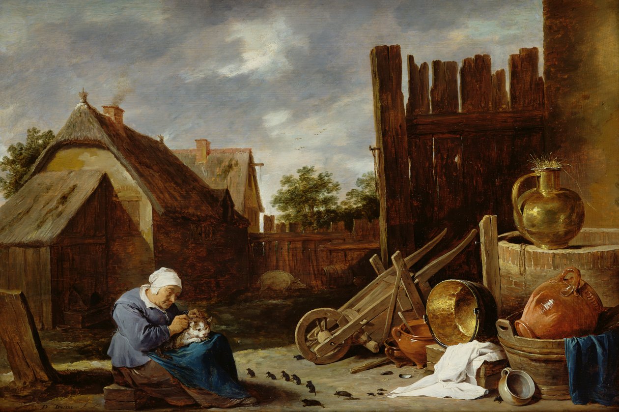 Kočka, o kterou pečovala stará žena od David Teniers the Younger
