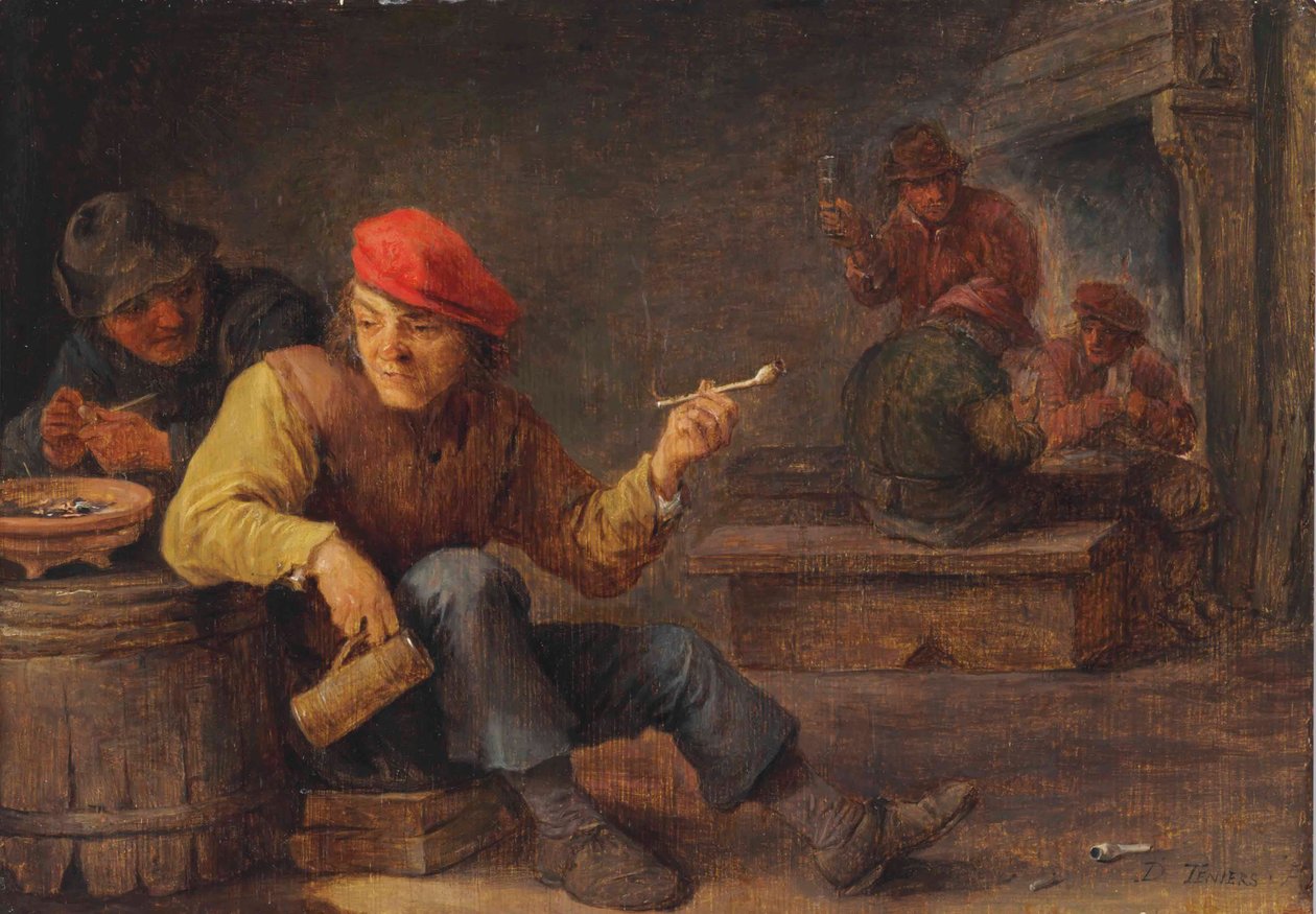 Chlapi pijí a kouří v hostinci od David Teniers the Younger