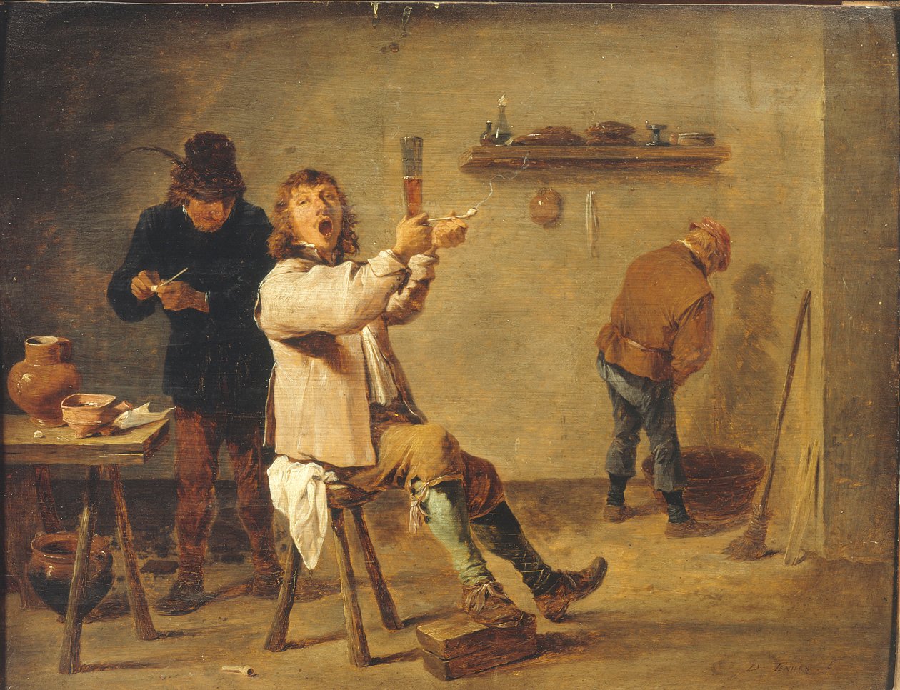 Francouzština:  La Chanson à boire Sedláci popíjejí v krčmě od David Teniers the Younger