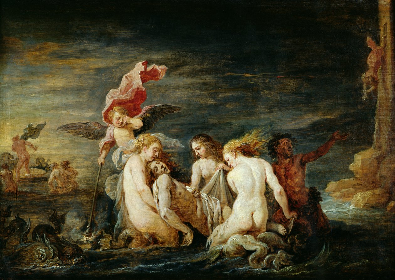 Hero and Leander: Leander Found by the Nereids, kopie obrazu od Domenica Fetiho, 1650-56 od David Teniers the Younger