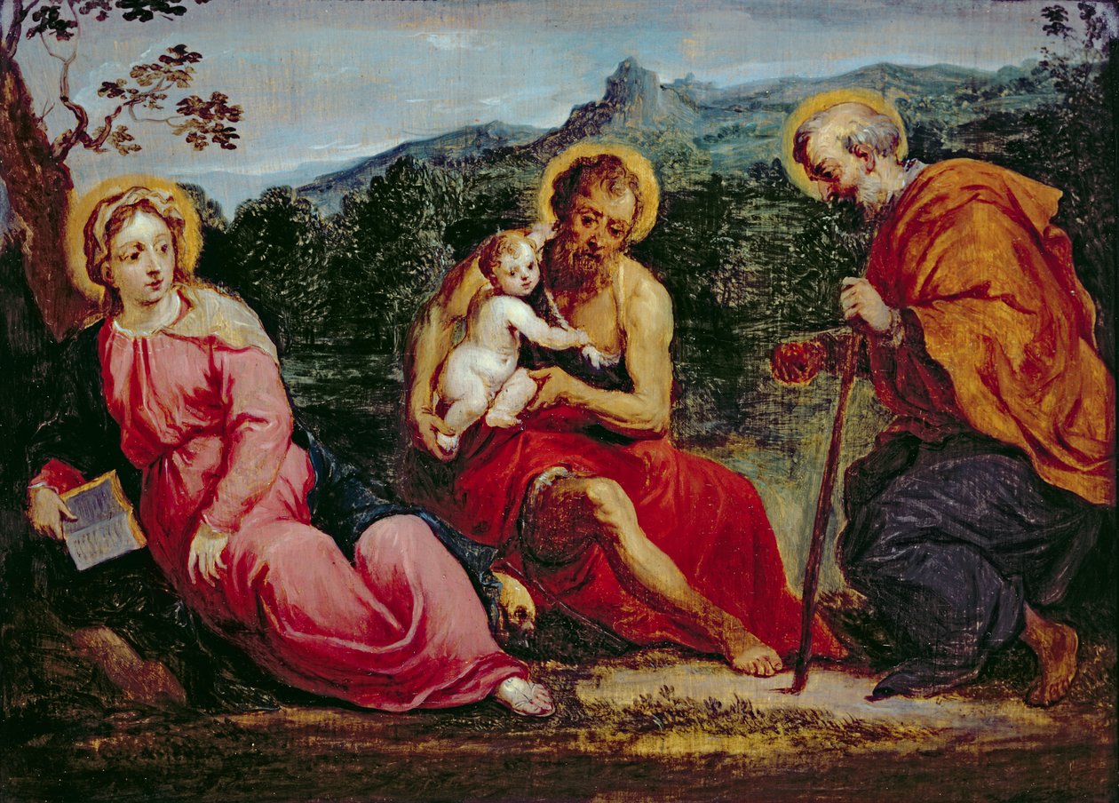 Svatá rodina a sv. Jan Křtitel podle originálu Paris Bordone od David Teniers the Younger