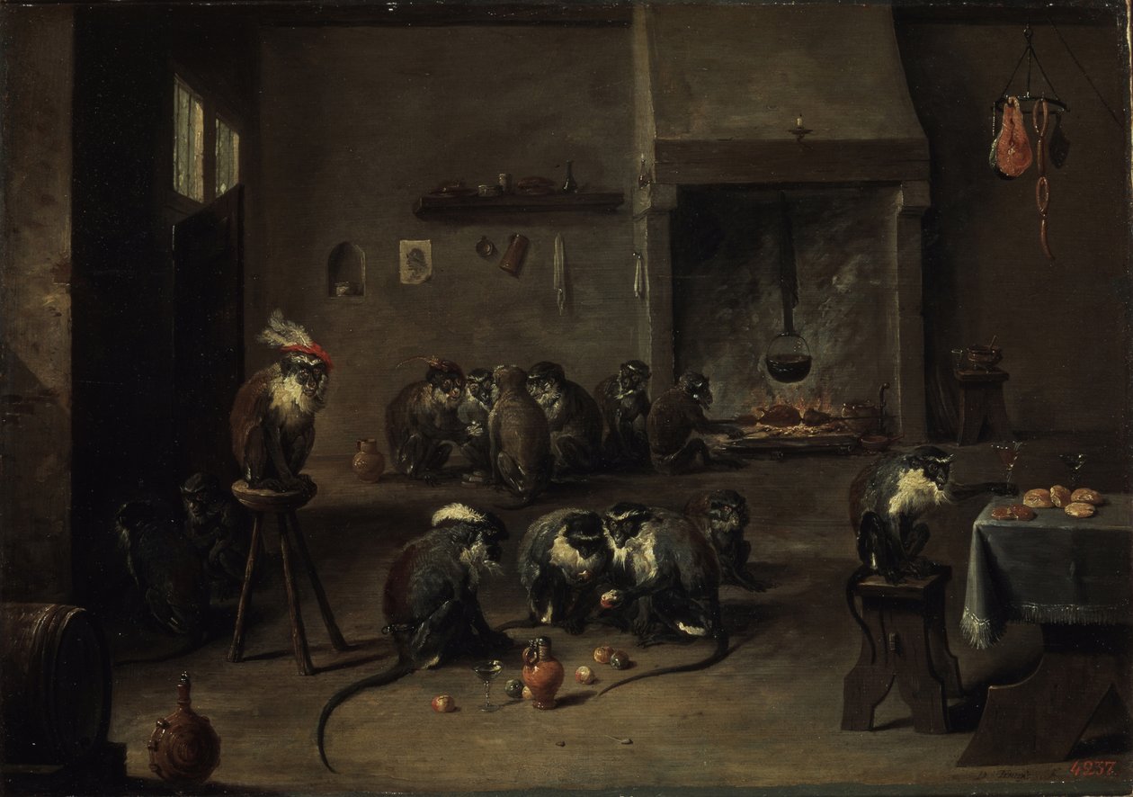 Opice v kuchyni, 40. léta 17. století od David Teniers the Younger