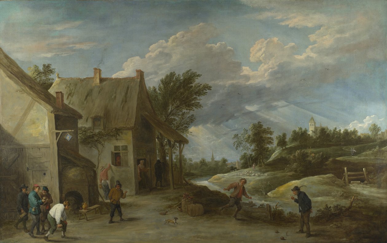 Rolníci hrají Bowls mimo Village Inn, c. 1660 od David Teniers the Younger