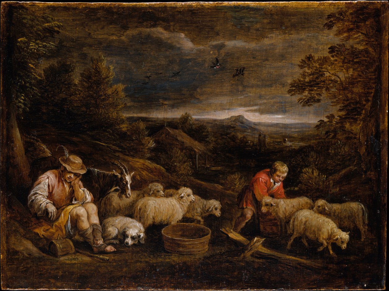Pastýři a ovce od David Teniers the Younger