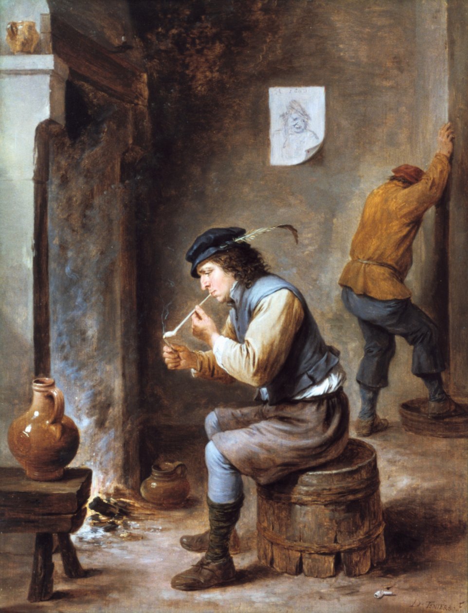 Kuřák před ohněm, 17. století od David Teniers the Younger