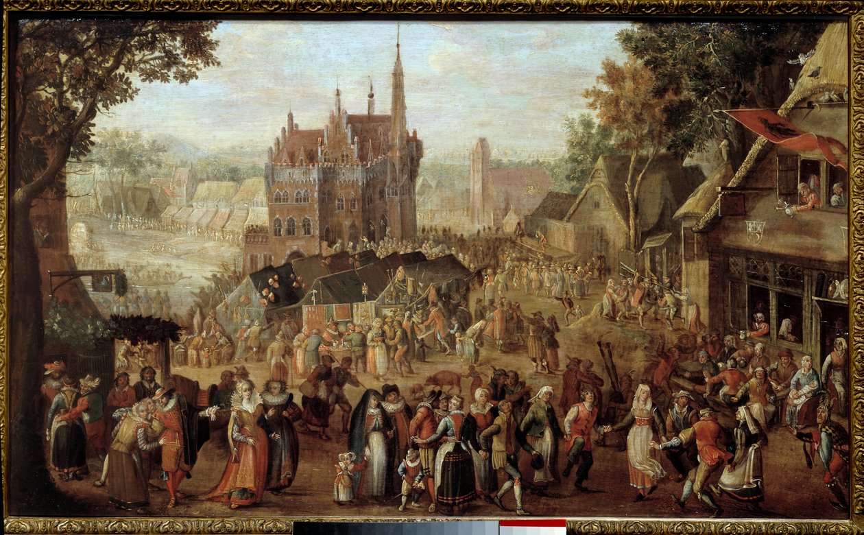 Kermesse v Audenarde (Belgie). Párty před vesnickým kostelem. Obraz od Davida Vinckboonse (nebo Vinckeboons nebo Vinkeboons 1576-1629) od David Vinckboons