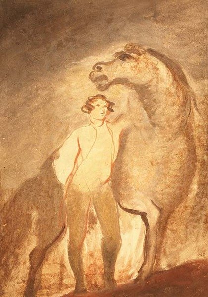 Muž a kůň (akvarel na papíře) od David Wilkie