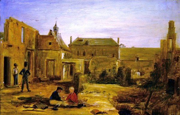 Vojáci v ruinách zámku Hougoumont, Waterloo (olej na plátně) od David Wilkie