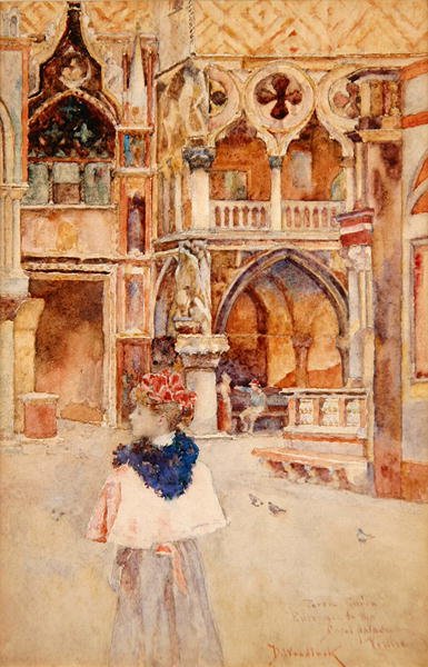 Porta della Carta, vchod do vévodského paláce, Benátky (akvarel na papíře) od David Woodlock