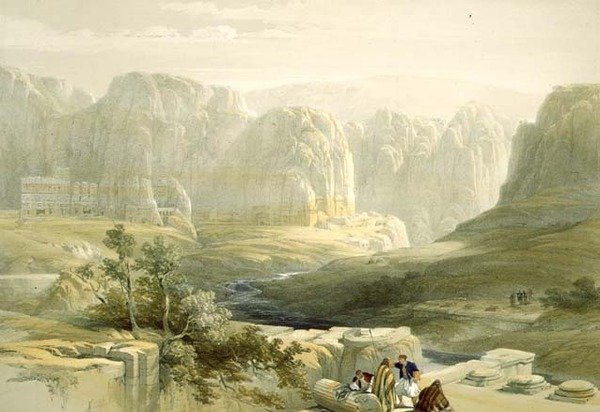 Petra při pohledu na jih, 9. března 1839, deska 106 ze svazku III Svaté země, vyryla Louis Haghe (1806-85) pub. 1849 od David after Roberts