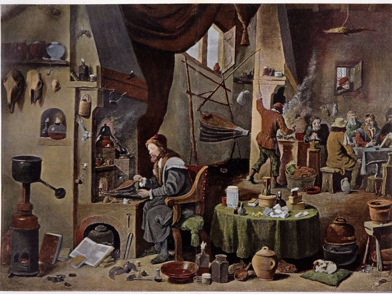 Alchymistická laboratoř v 17. století - podle obrazu Davida Ténierse mladšího od David the Younger (after) Teniers