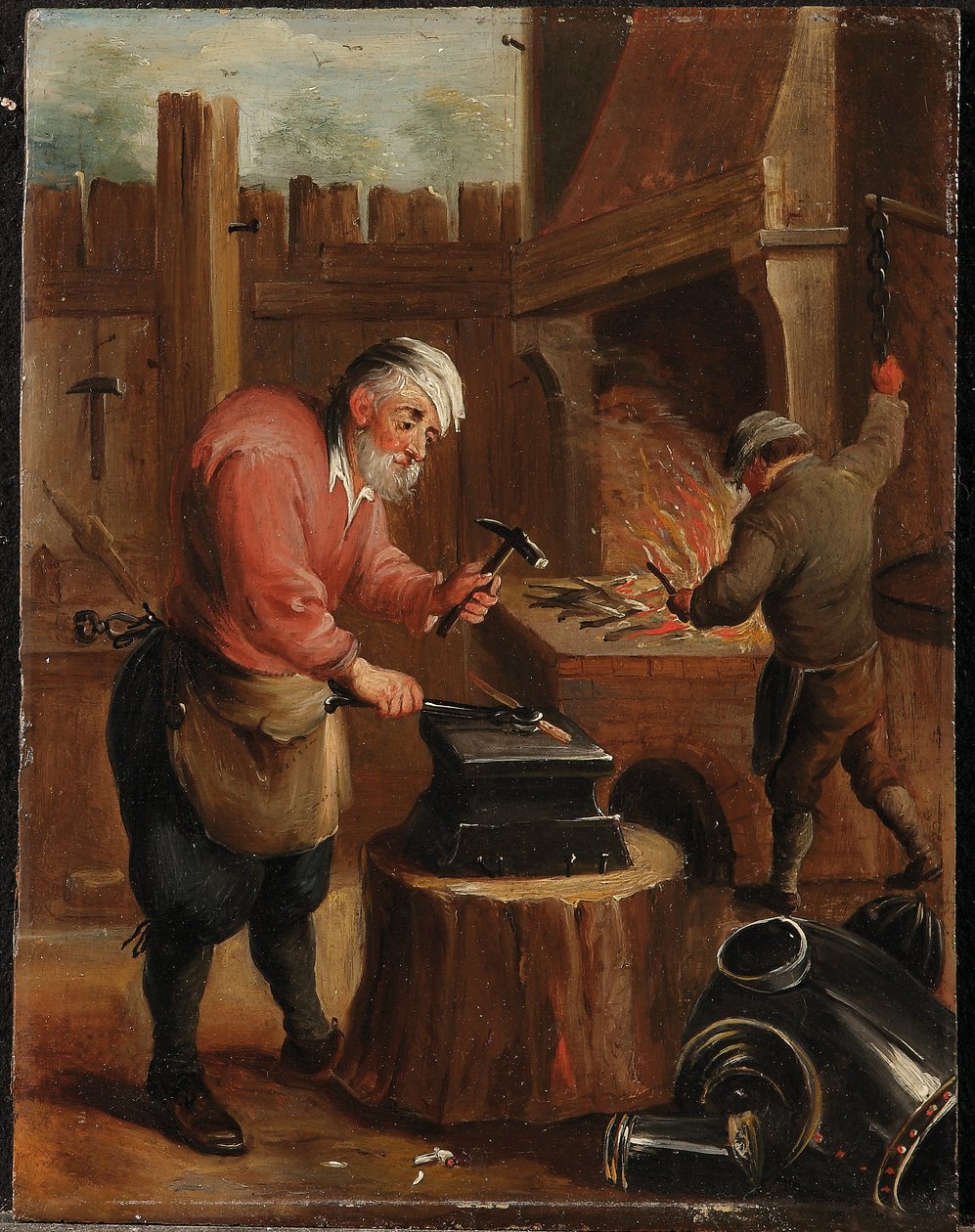 Alegorie čtyř živlů: oheň (olej na panelu) od David the Younger (follower of) Teniers