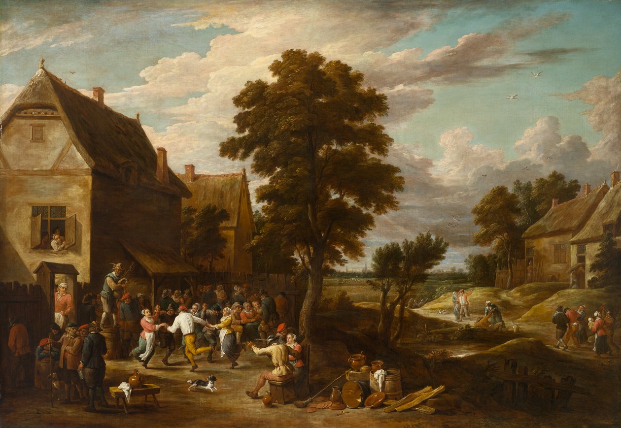 Tanečníci ve vesnickém hostinci, cca 1660 (olej na plátně) od David the Younger (workshop of) Teniers