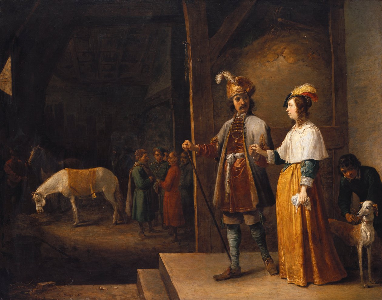 Dáma a gentleman vcházejí do stáje od David Teniers the Younger