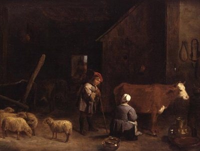 Shepherd Boy mluví s dojičkou v kravíně od David Teniers the Younger