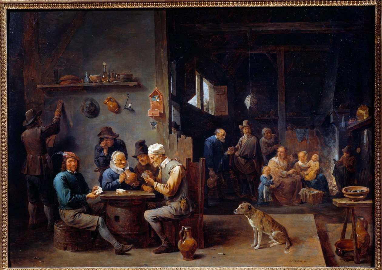 Karetní hra v hostinci Painting flam. od Davida Tenierse II. mladšího (1610-1690) 1645 ne. 0,62x0,87 m Grenoble, Muzeum výtvarných umění od David Teniers the Younger