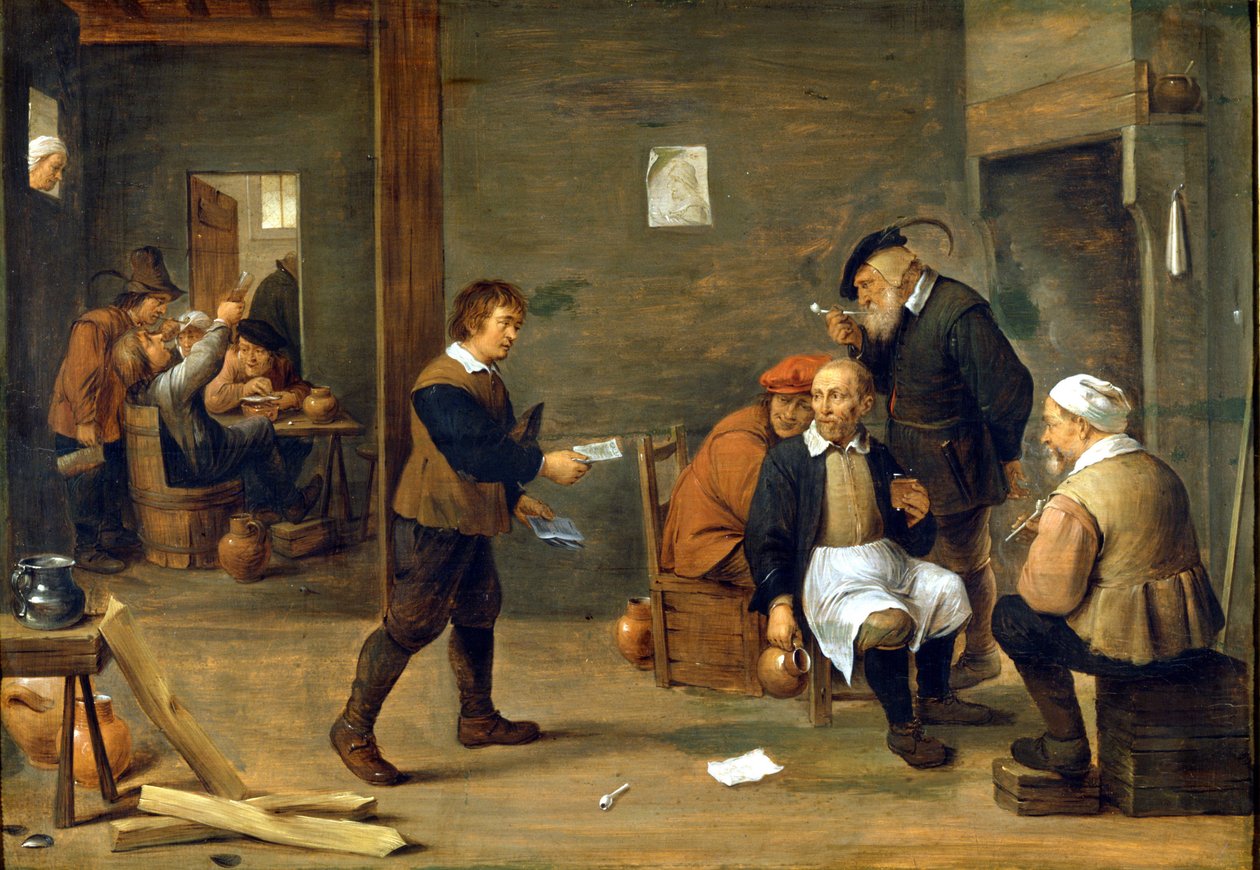 Skupina mužů se vyhřívá před komínem. Obraz Davida Tenierse dit Le Jeune (1610 - 1690) Milán, Museo del castello. od David Teniers the Younger