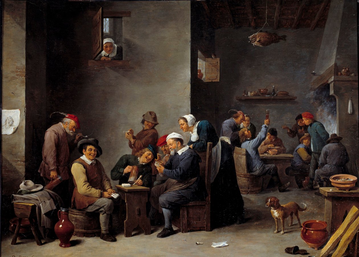 Interiér kabaretu. Karetní hra. David Teniers II řekl Mladší (1610 - 1690) Ec. Plamen. od David Teniers the Younger