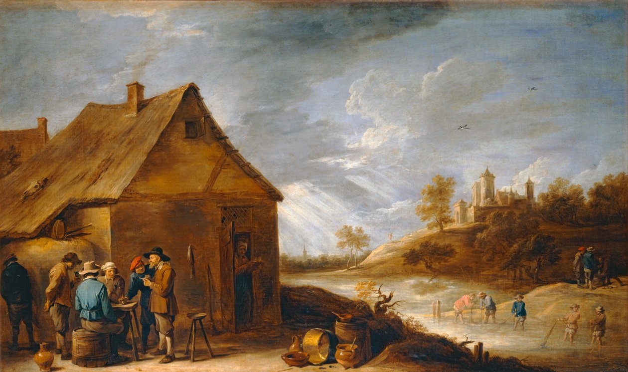 Kabaret u řeky s rybáři v sítích ... od David the Younger Teniers