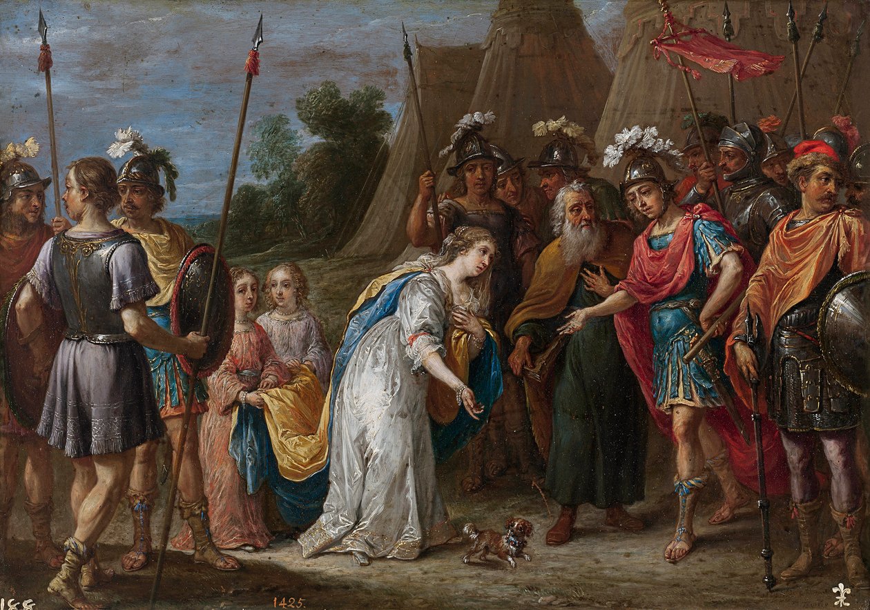 Eustathius se přimlouvá ve prospěch Armidy (Armida) u Godfreye z Bouillonu (Godefroy de Bouillon od David Teniers the Younger
