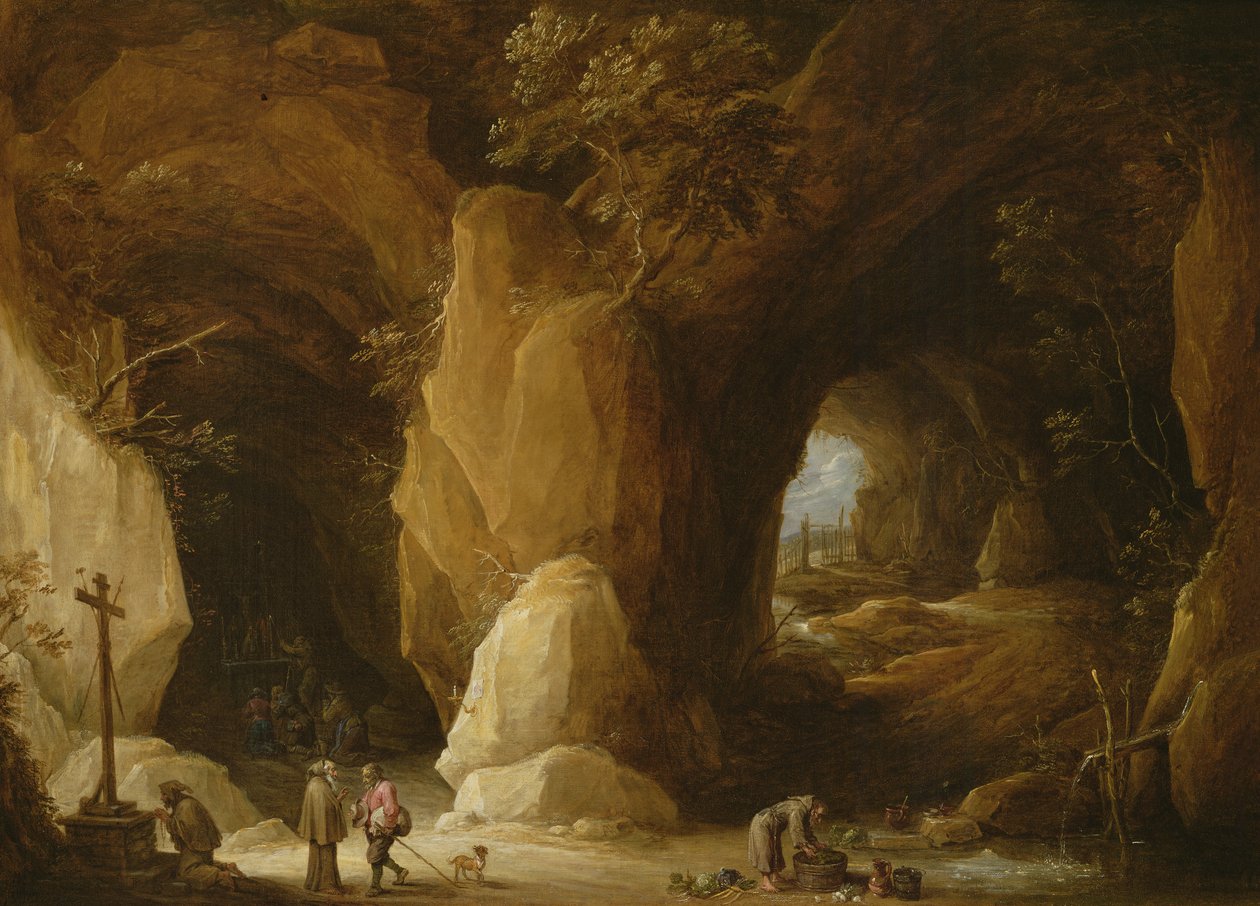 Poustevníci v jeskyni, 17. století od David Teniers the Younger