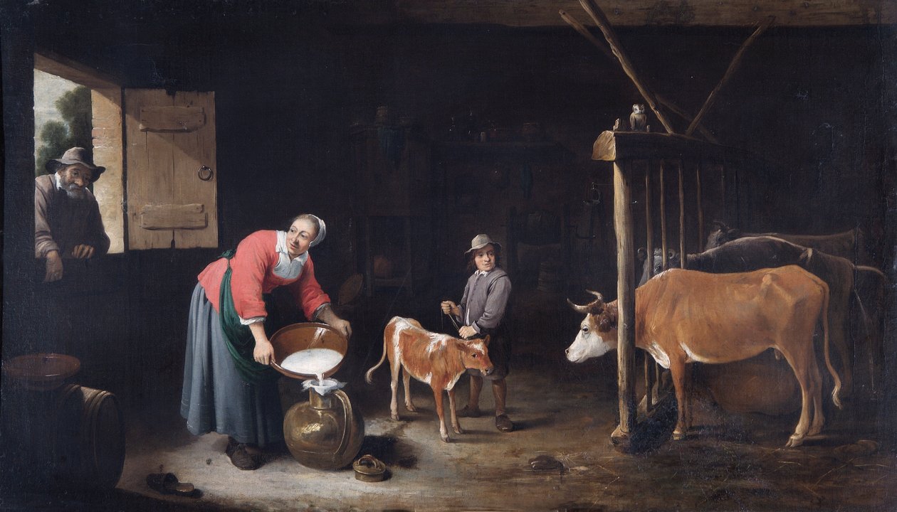 Interiér kravína, cca 1640-50 (olej na plátně) od David Teniers the Younger