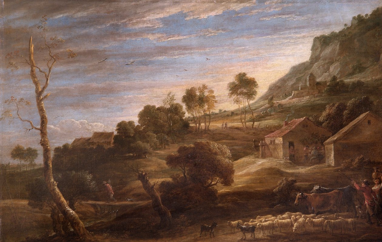 Krajina s rolníky, kteří ženou dobytek, cca 1670-90 (olej na plátně) od David Teniers the Younger