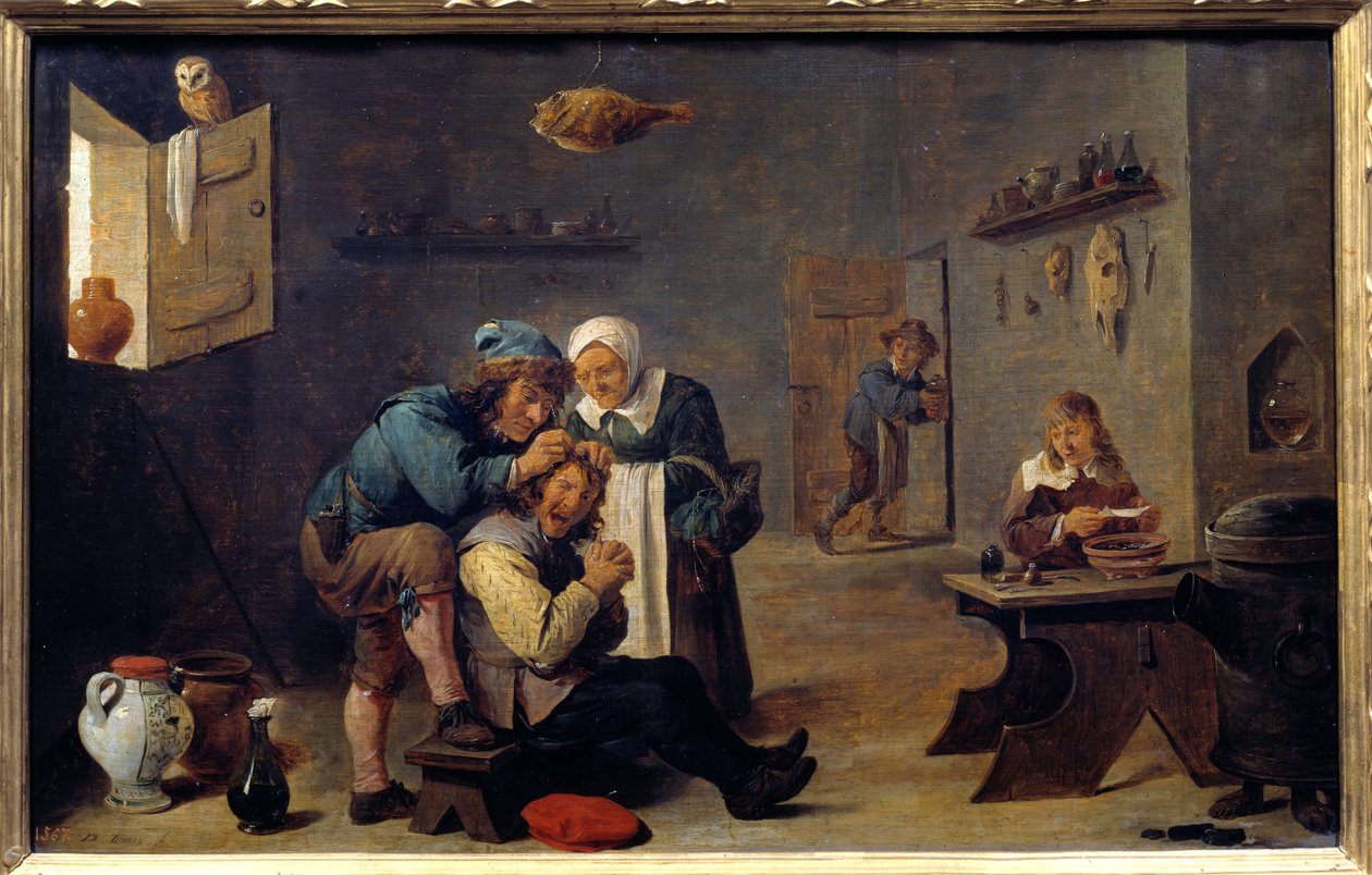 Medicína: “” Chirurgická operace”” Obraz od Davida Tenierse II. mladý (1610-1690) (ek. flam.) Slunce. 0,33x0,25 m Madrid, muzeum Prado od David Teniers the Younger