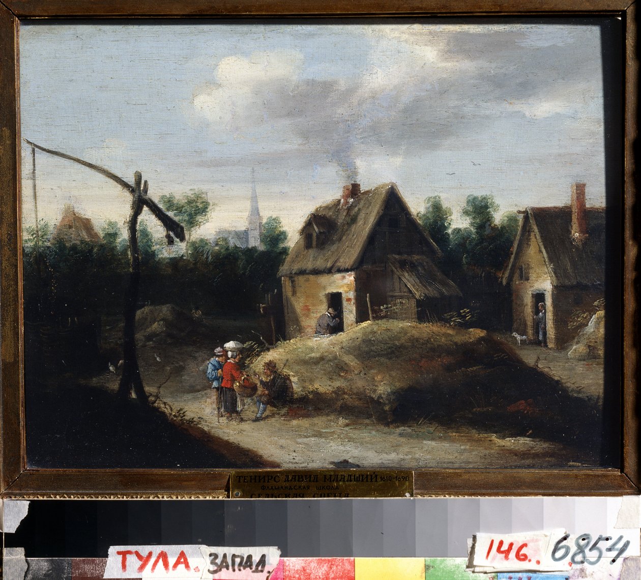 Venkovská krajina. Obraz Davida Tenierse mladšího (1610-1690). Olej na dřevě, 29,5 x 34,5 cm. Vlámské umění, barokní styl. Státní muzeum umění, Tula (nebo Tolan), Rusko. od David Teniers the Younger