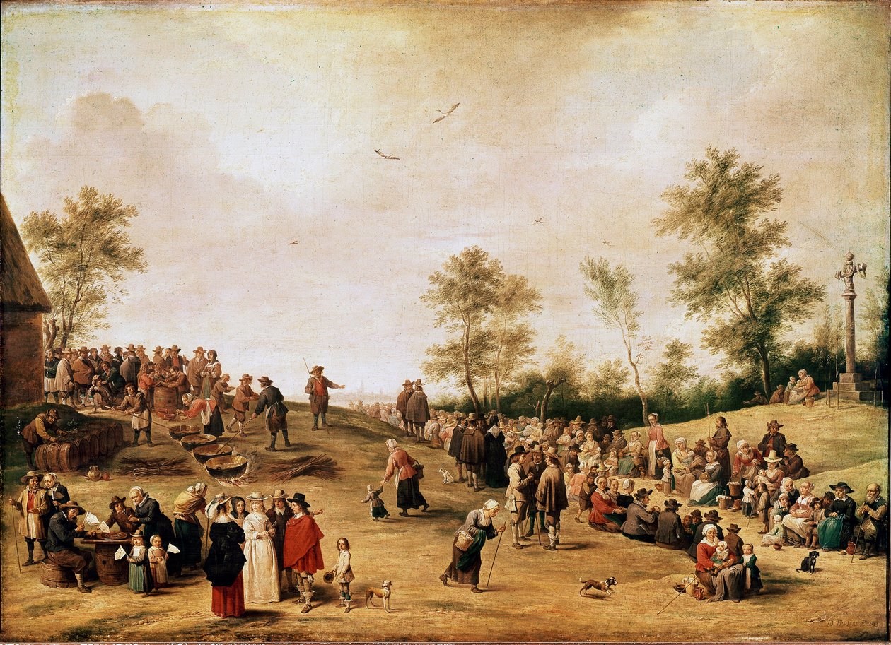 Selský večírek nebo Kotlíkový večírek poblíž Antverp Obraz od Davida Tenierse mladého (1610-1690) 1643 Ne. 90x125 cm Londýn, Národní galerie od David Teniers the Younger