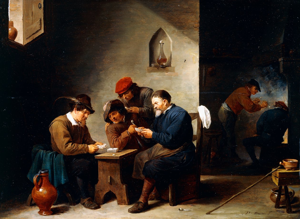 Sedláci v kartách v chalupě, kolem 1644-45 od David Teniers the Younger
