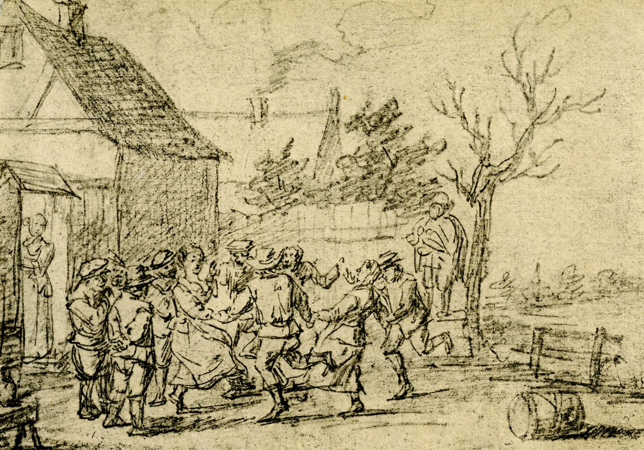 Rolníci tančí před domem od David Teniers the Younger