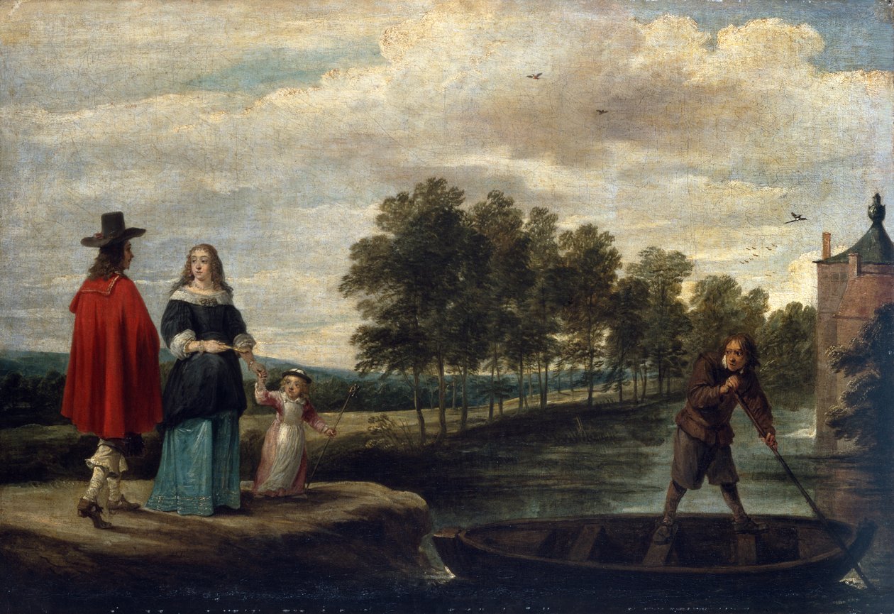 Umělec, jeho žena a dítě u příkopu jeho sídla, Perck (olej na plátně) od David Teniers the Younger