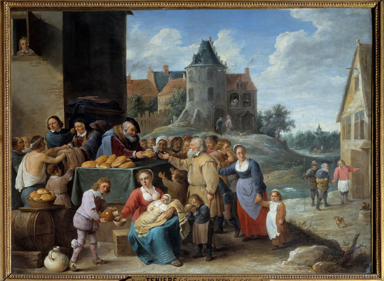 Sedm skutků Misericordu Toto jsou povinnosti lásky, kterým jsou křesťané podřízeni. Obraz od Davida Teniers II mladý (1610-1690) od David Teniers the Younger