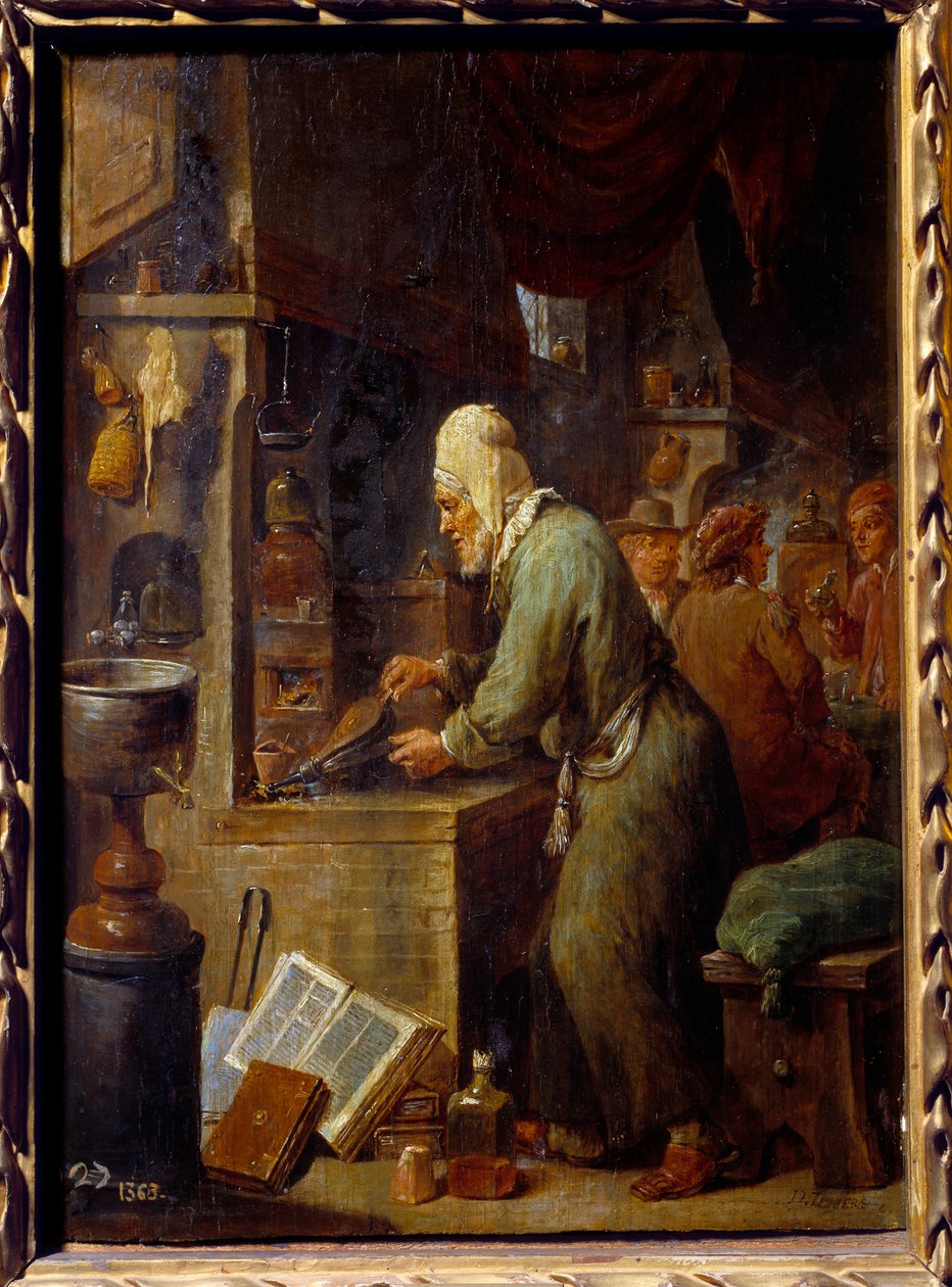 Alchymista. Obraz Davida Tenierse II Mladý (1610-1690) Ec. Podvod od David Teniers the Younger