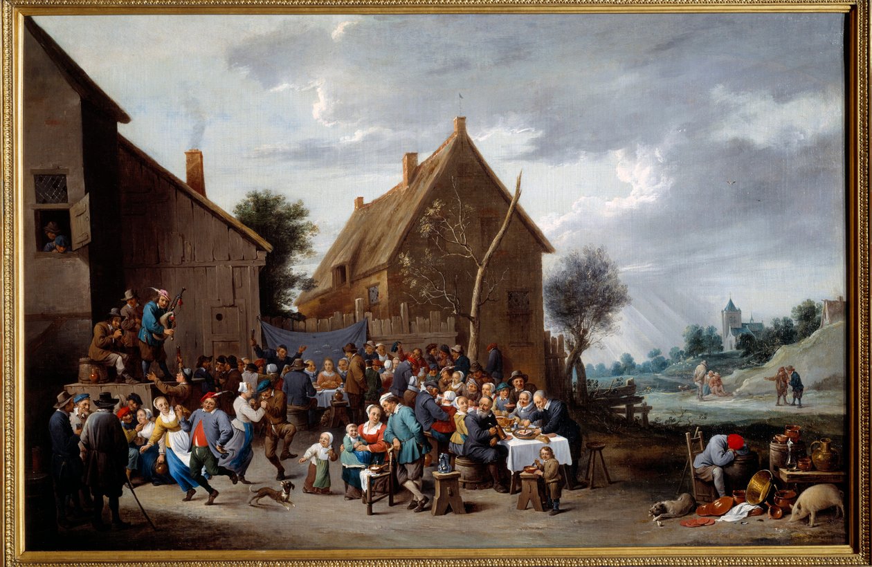 Vesnická svatba. Obraz připisovaný Davidu Teniersovi II dit Le Jeune (1610-1690) Ec. Podvod. od David Teniers the Younger