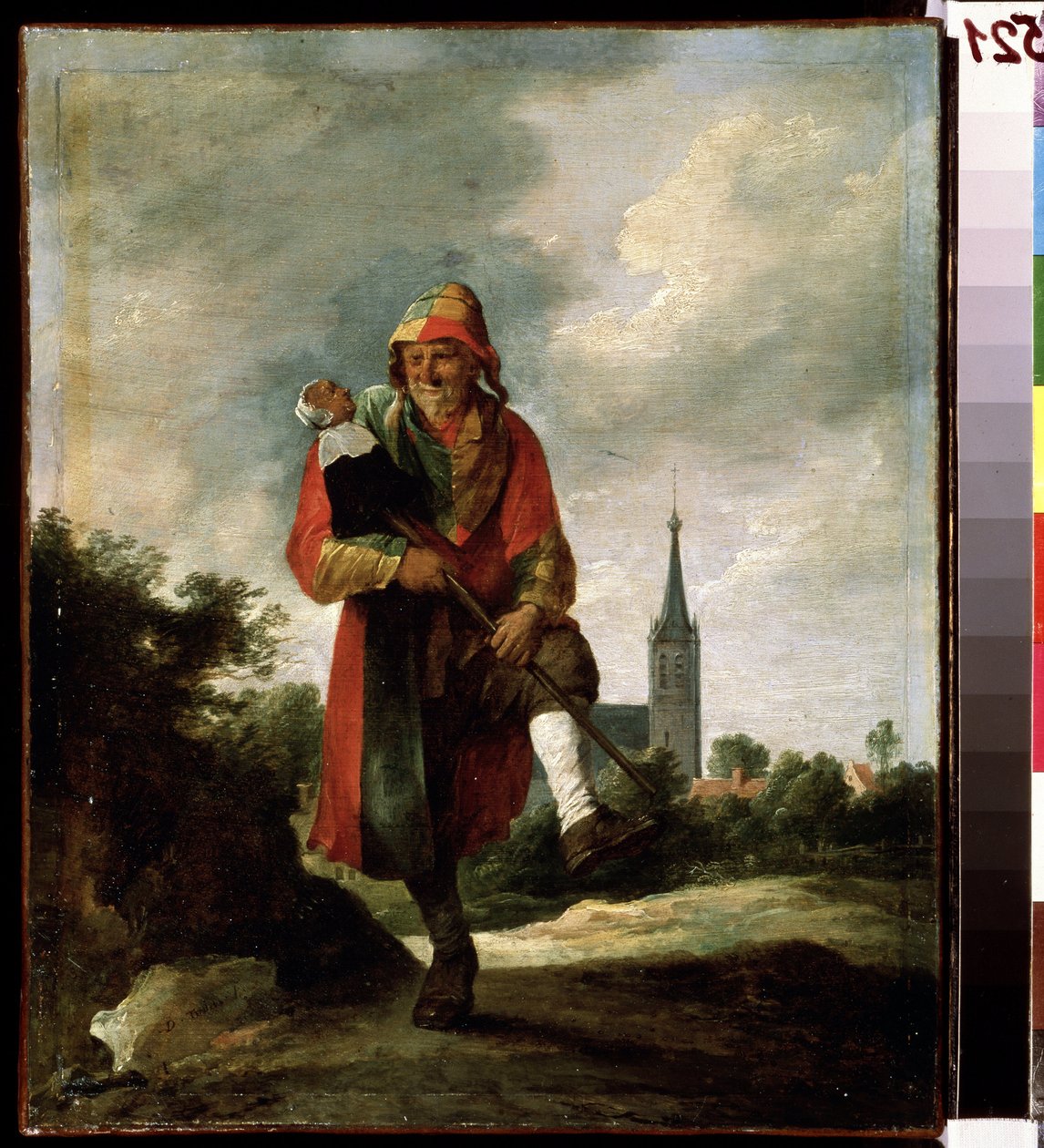 Blázen (Blázen). Obraz Davida Tenierse mladšího (1610-1690). Olej na plátně, 35 x 29 cm, kolem roku 1640. Vlámské umění, barokní umění. Puškinovo muzeum výtvarných umění, Moskva. od David Teniers the Younger