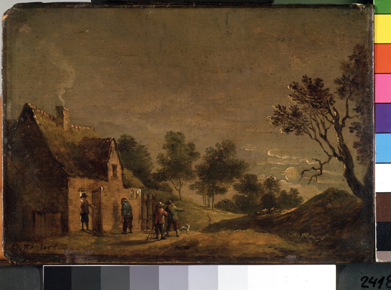 V noci taverna. Obraz Davida Tenierse mladšího (1610-1690). Olej na dřevě od David Teniers the Younger
