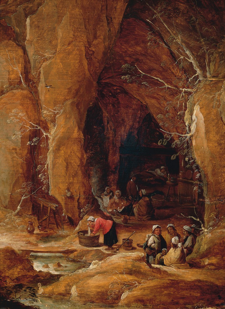 Vagabonds and Washerwomen in Cave, David Teniers II (1610-1690) od David Teniers the Younger