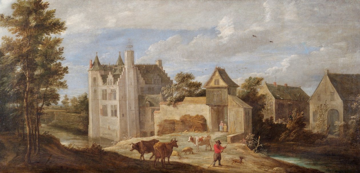 Näkymä taiteilijatalosta "De Dry Toren" lähellä Perckiä (öljy kankaalle) od David Teniers the Younger