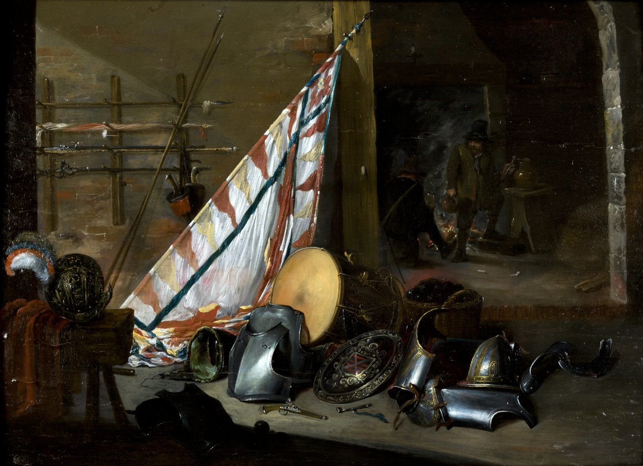 Interiér zbrojnice, 1649 od David the Younger style of Teniers