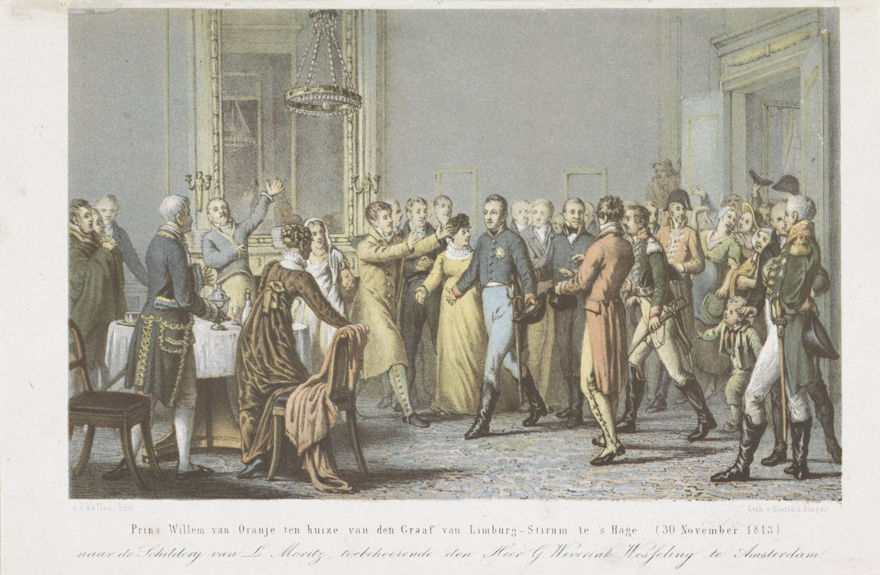 Prince of Orange v domě hraběte z Limburg Stirum, 1813 Princ William Oranžský v domě hraběte z Limburg-Stirum v Haagu. (30. listopadu 1813) (název na objektu) od David van der Kellen