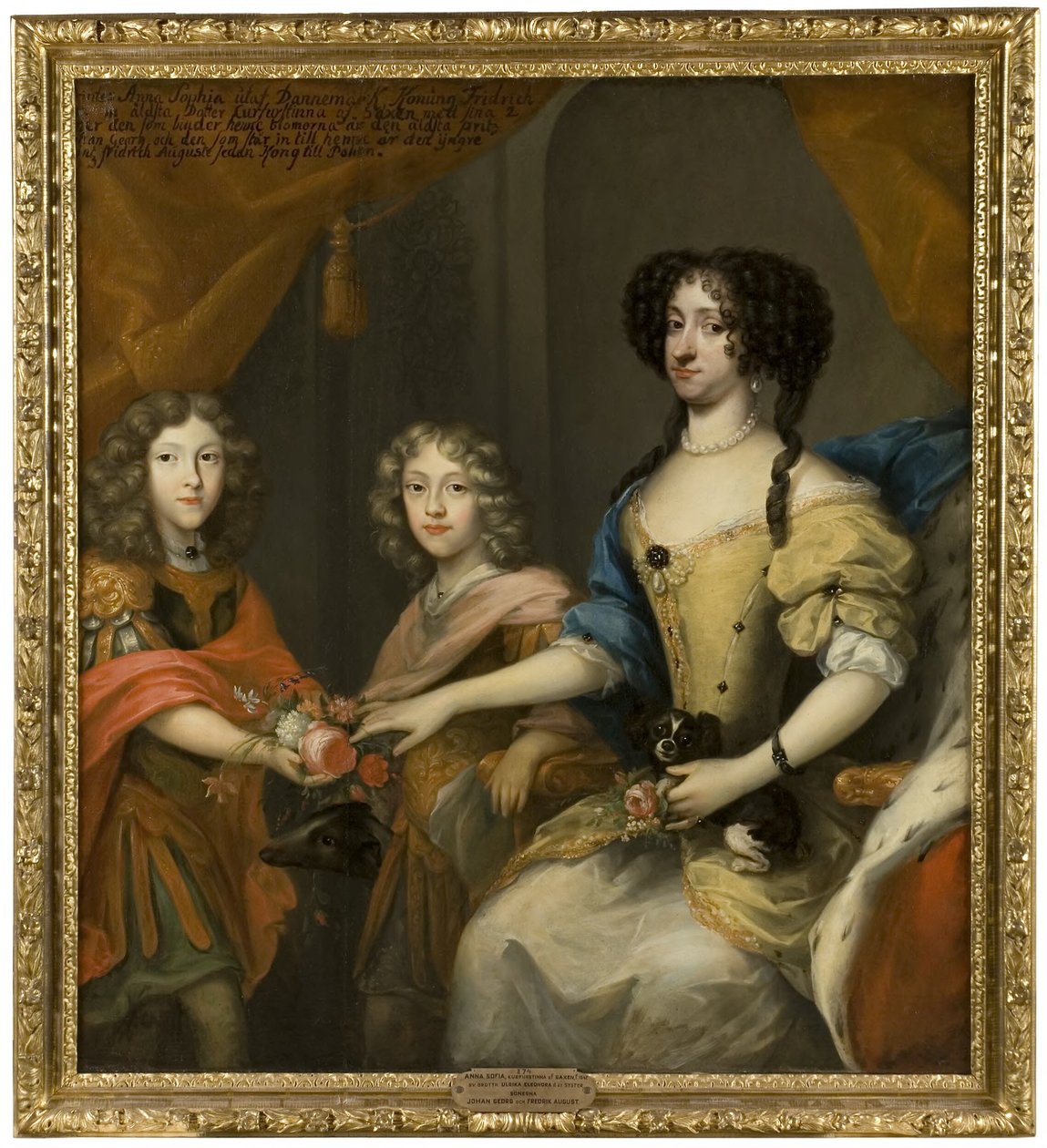 Anna Sofie, 1647–1717, dánská princezna, saská kurfiřtka, její synové Johann Georg IV., 1668–1697, saský kurfiřt, Friedrich August I. / August II. Silný, 1670–1733, saský kurfiřt, polský král od David von Krafft