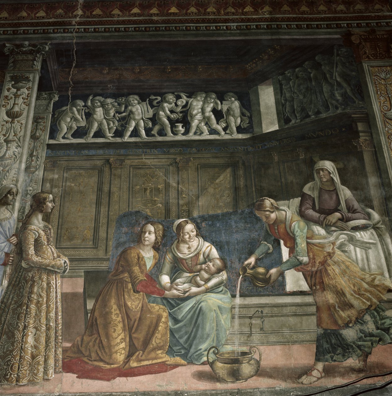 Narození Panny Marie, 1485-90 (detail) od Domenico Ghirlandaio