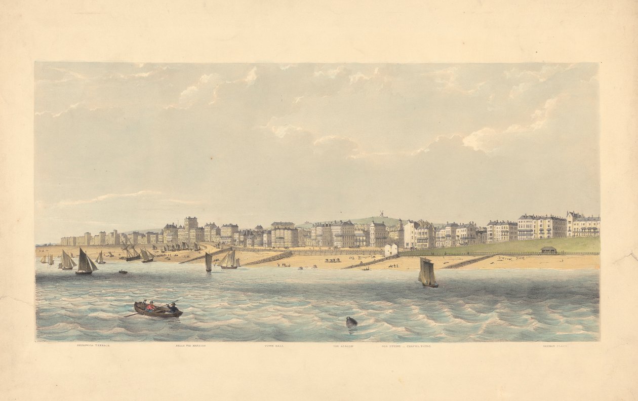Brunswick Terrace, Bellevue Mansion, radnice, Albion, Old Steine, Chapel Royal, German Place od Day and Co.