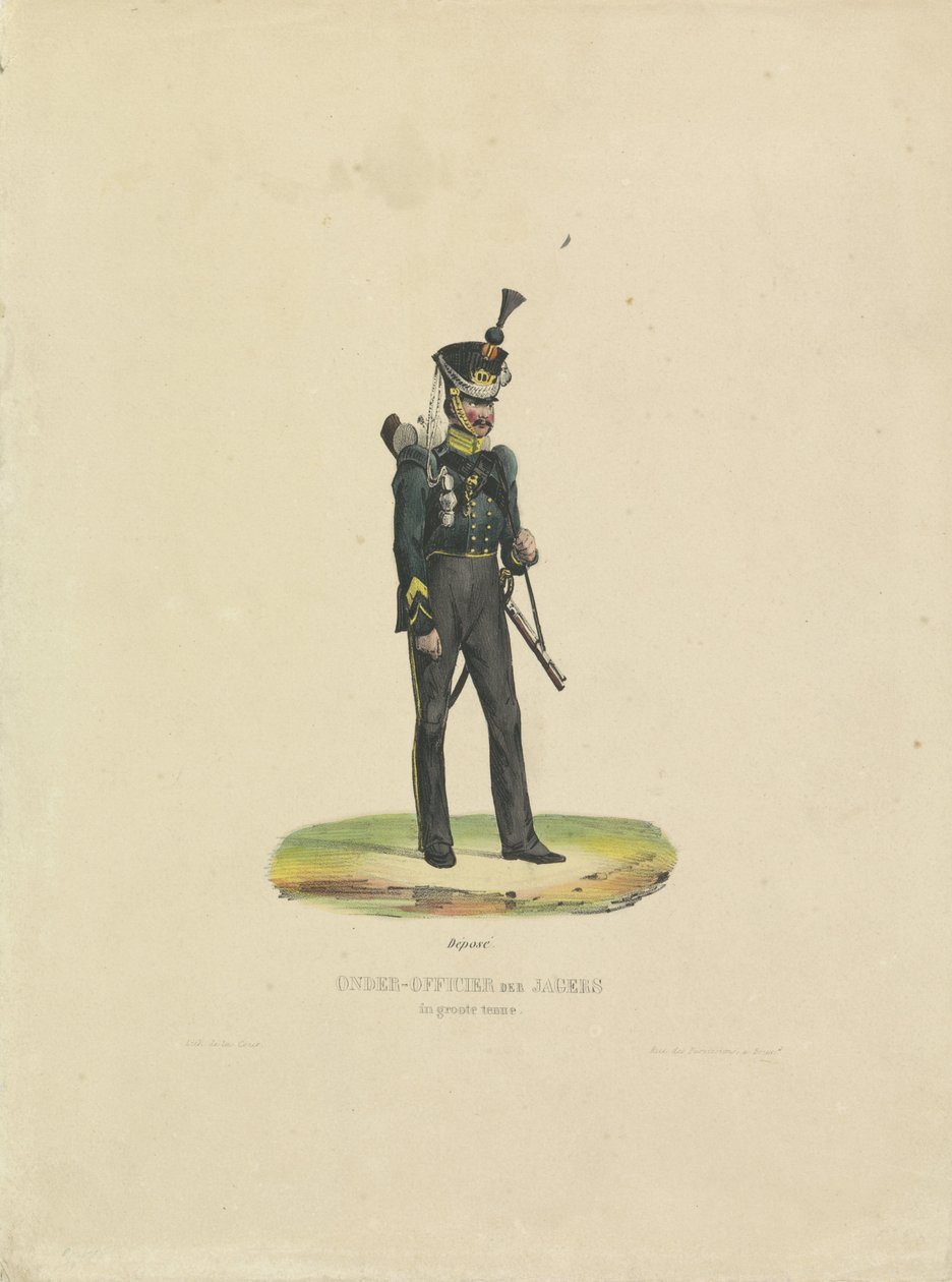 Lovec ve skvělé uniformě, 1820-1825 poddůstojník ve velké uniformě (titul na objektu) od De la Cour