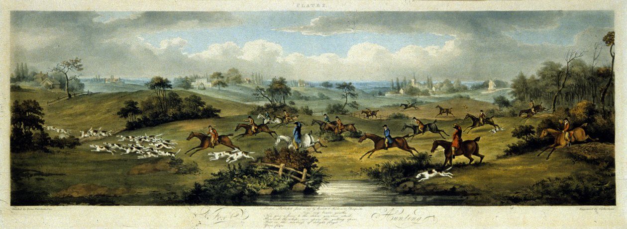 Foxhunting, deska 2, ryl Thomas Sutherland (1785-1838) 1817 (barevně lito) od Dean Snr. (after) Wolstenholme